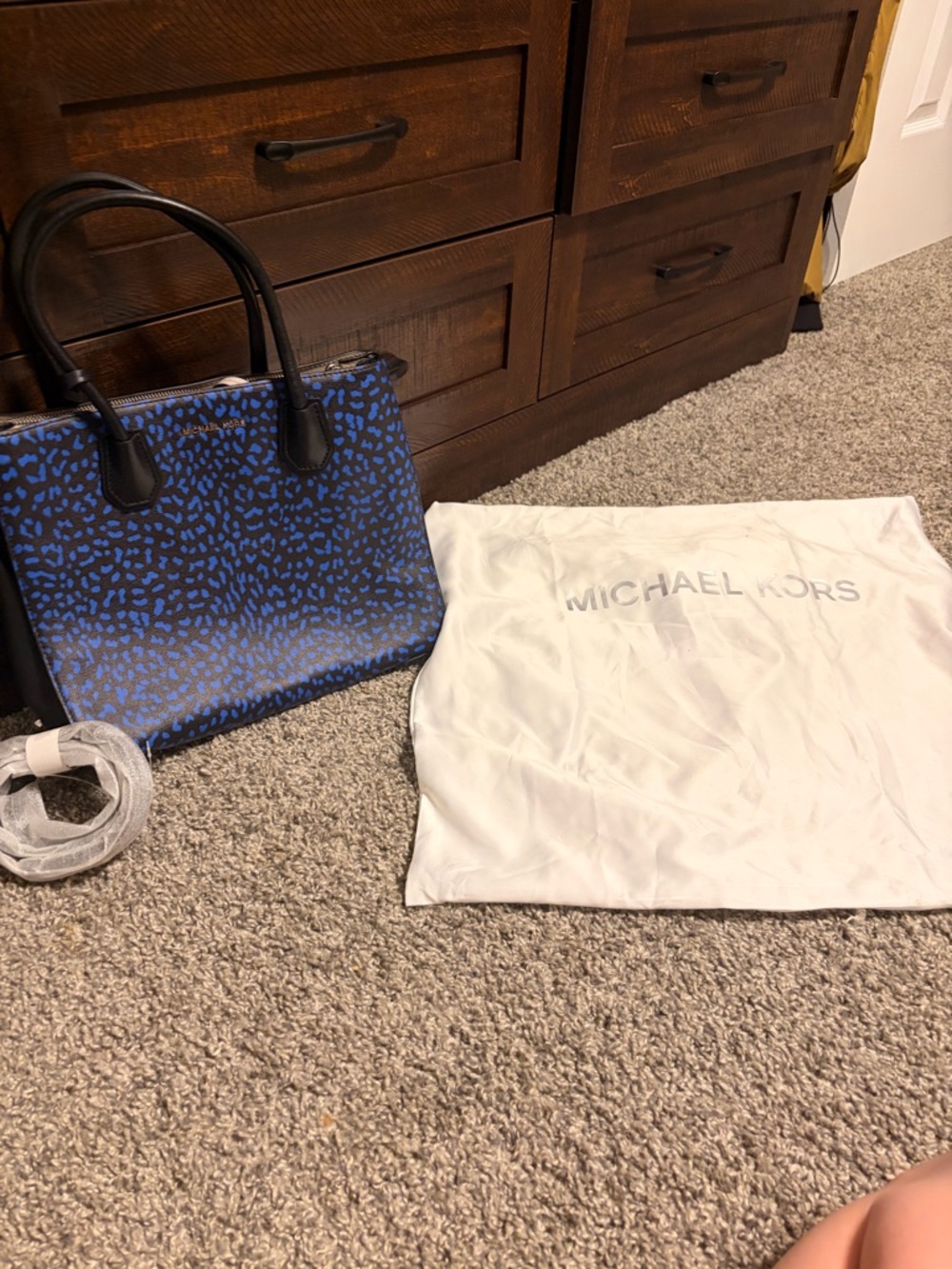 Michael Kors Blue and Black Leopard-Print Tote